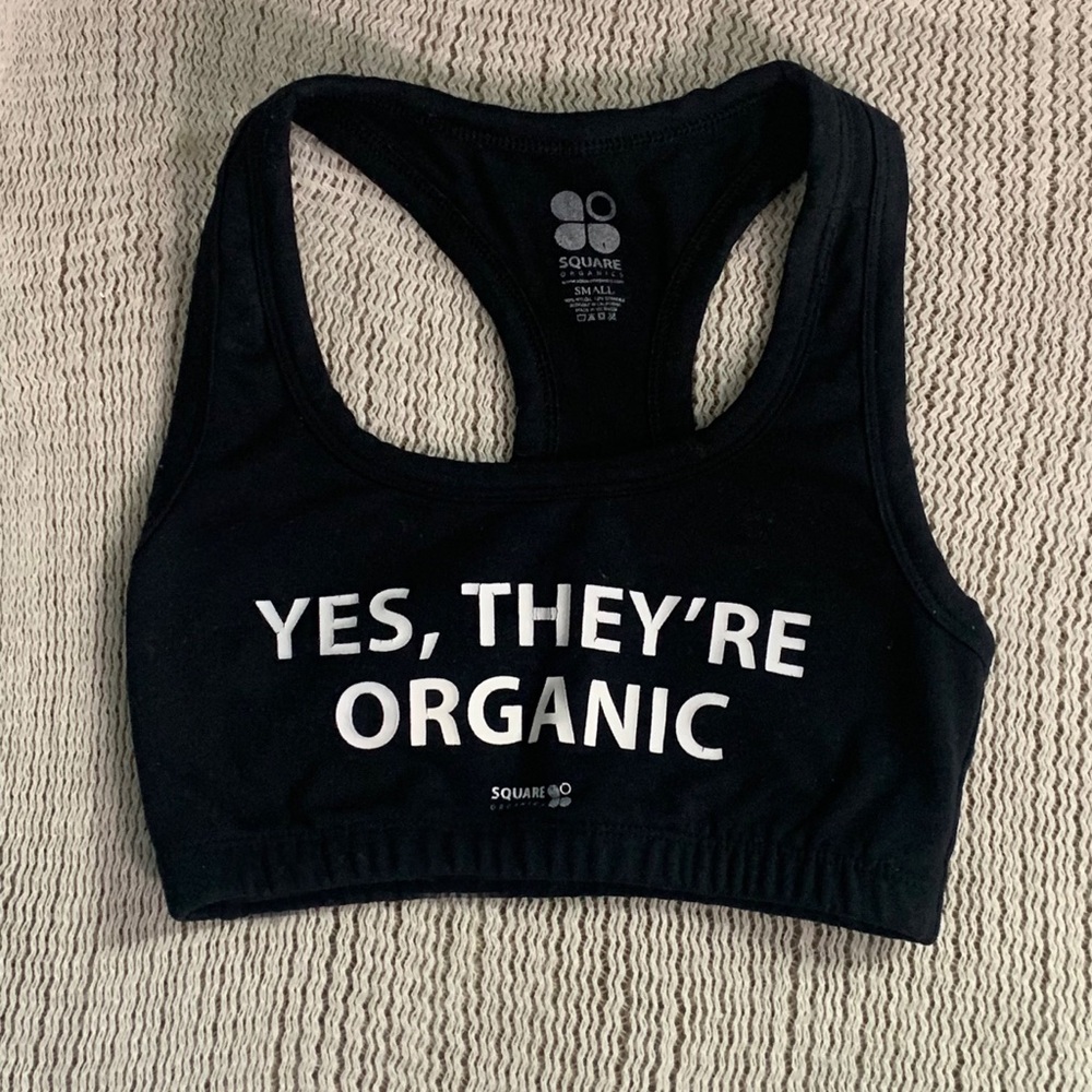 “Yes, They’re Organic” Black Graphic Sports Bra - Picture 9 of 10